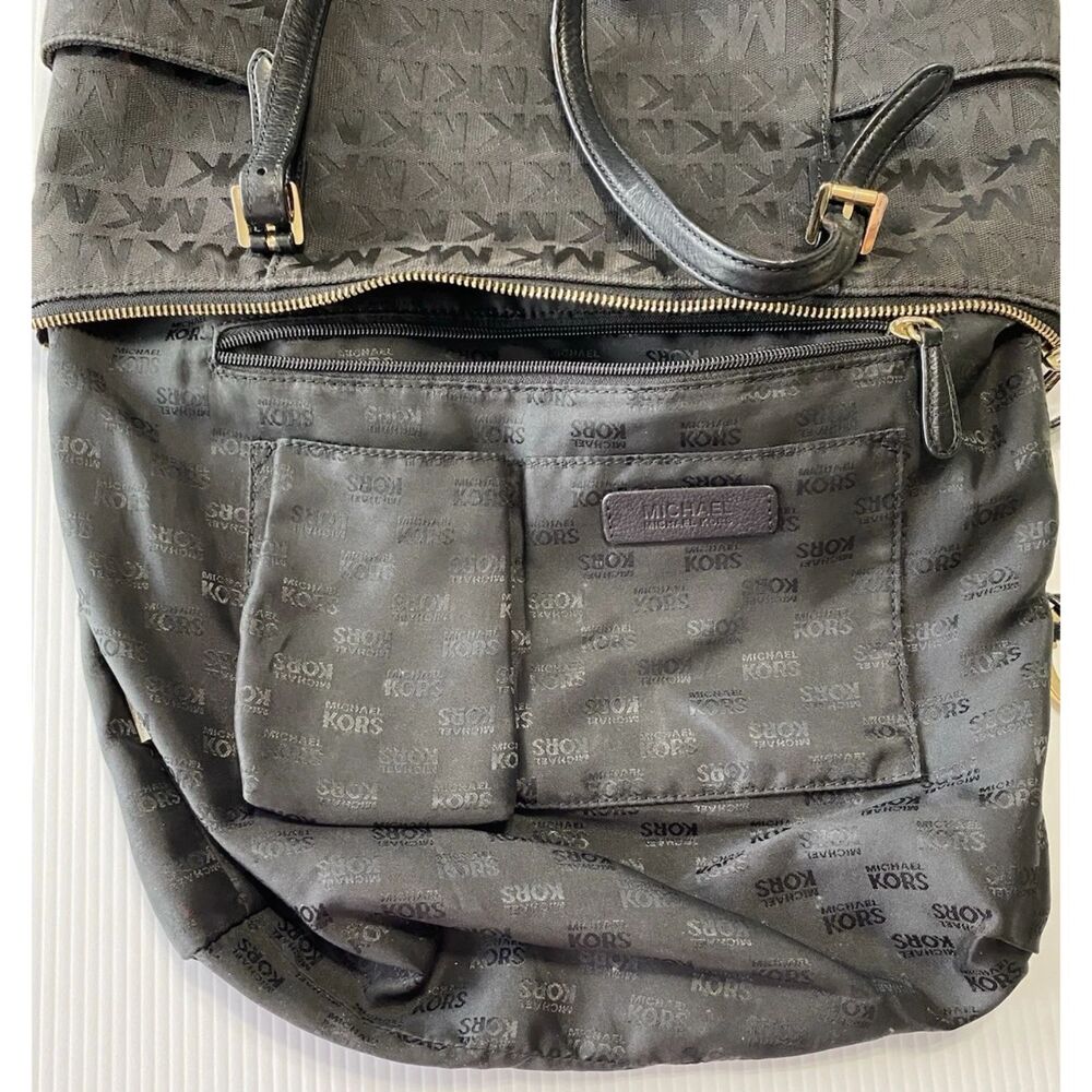 Michael Kors Women's Soft HandBag, Large - Black MK Logo - Picture 9 of 16